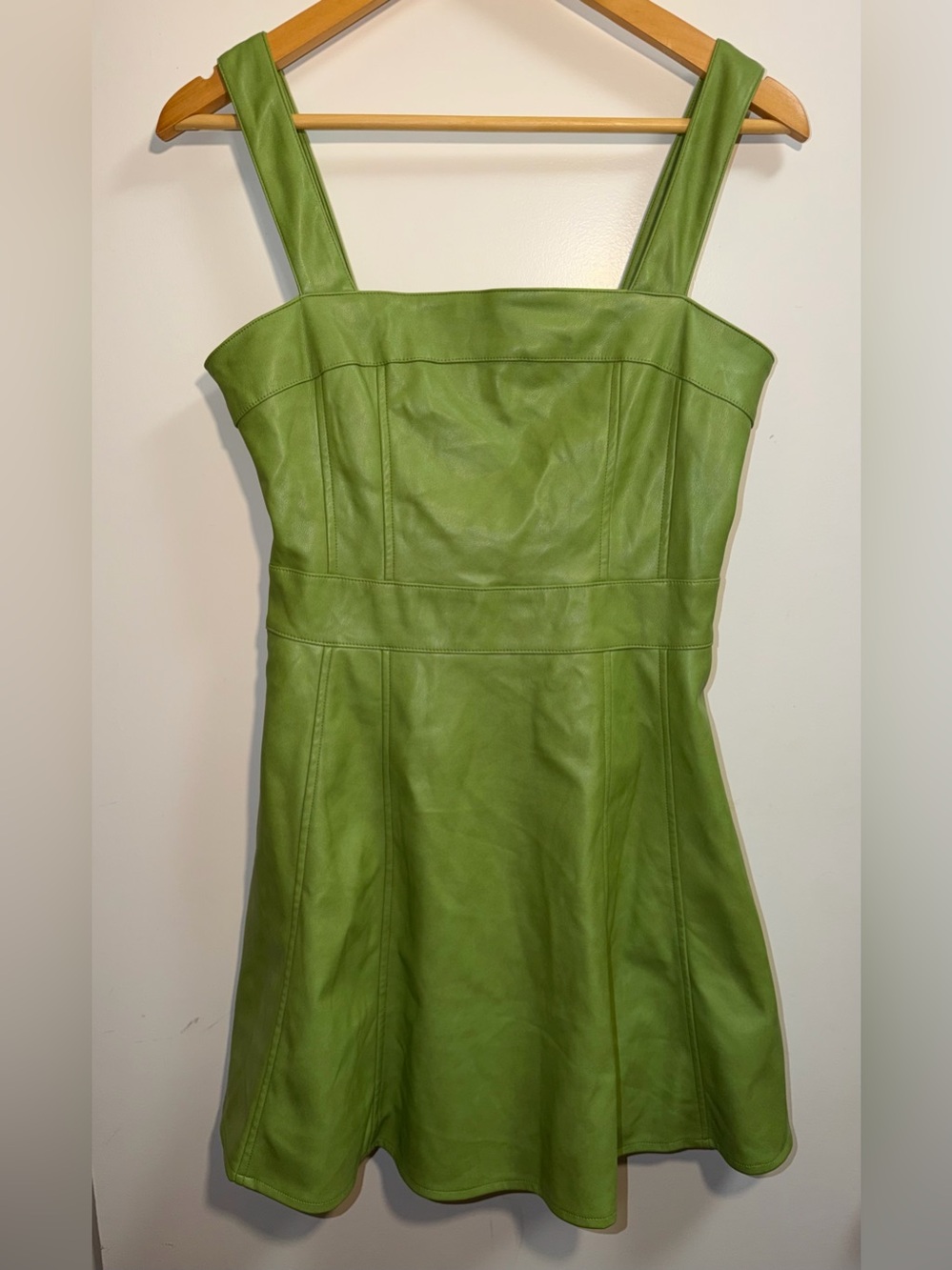 Avec Les Filles FAUX-EVER LEATHER™ FIT-AND-FLARE MINI DRESS in green Medium $129 - Picture 5 of 15